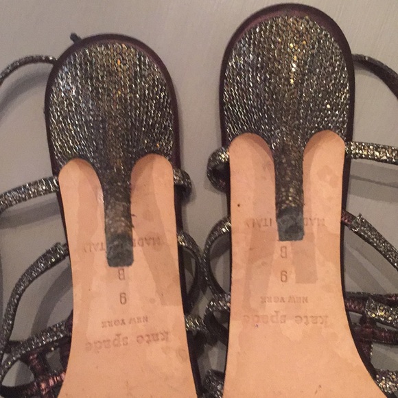 KATE SPADE Sparkle Bronze Slingback Heels Sz 9 B - Picture 7 of 9